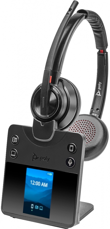 HP/Poly 8L5B2AA, Savi 8420 Office UC, Bluetooth Stereo Headset, Charging Stand, USB-A, Active Noise Cancelling (ANC), Black, 2 Year Warranty (Works with Deskphone, Mobile and PC)