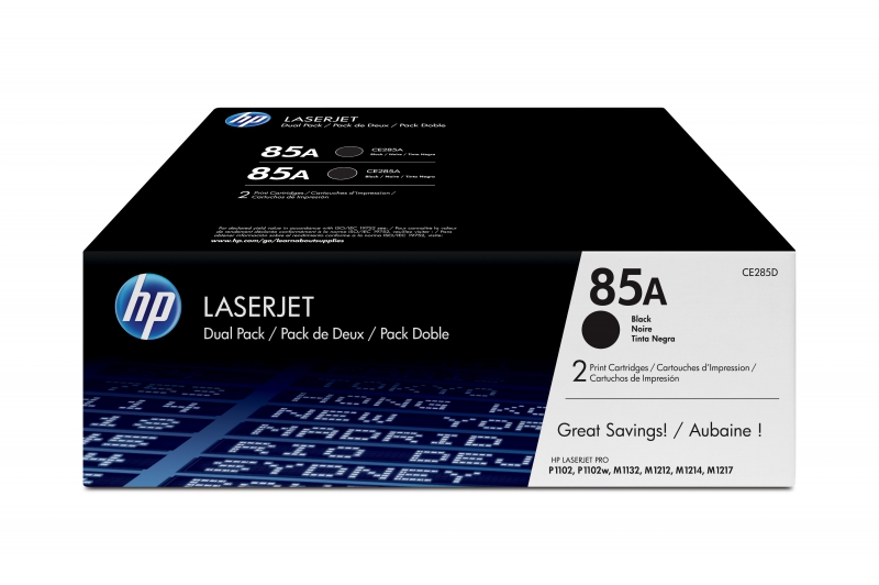 HP CE285AD, 85A Black Twin-Pack Laserjet Toner Cartridge