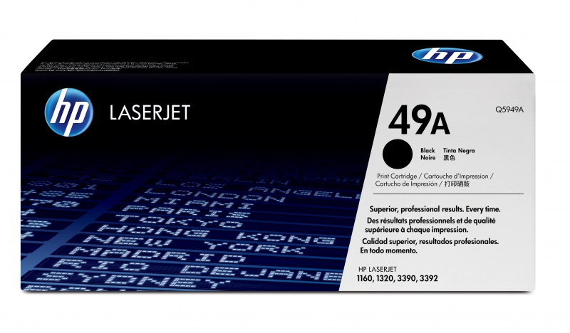 HP Q5949A, 49A Black Laserjet Toner Cartidges, Print Yeild: 2500 Pages, Compatible Model: HP Laserjet Printers 1160, 1320 1320N 3390, 3392