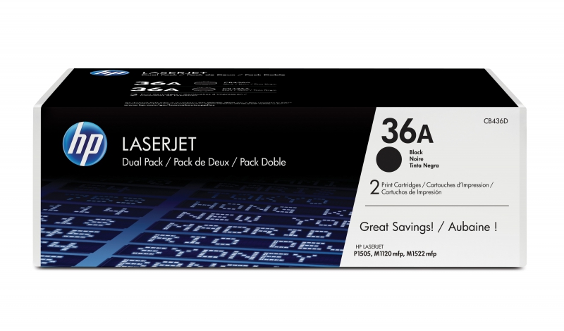 HP CB436AD, 36A Black Toner Cartridge Dual Pack for LaserJet P1505