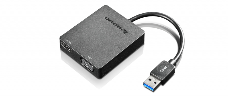 Lenovo 4X90H20061, Universal USB 3.0 to VGA/HDMI Adapter - External video adapter - USB 3.0 - HDMI, VGA - for Miix 510-12; 710-12; Thinkpad 13; ThinkPad E57X; L470; L570; P51; P71; T470; T560; X1 Yoga, 1 Year