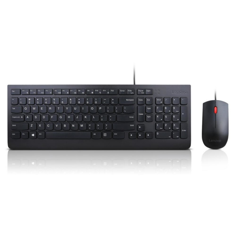 Lenovo 4X30L79883, Essential Wired Keyboard and Mouse Combo, Full Keyboard, Multimedia Hot Key Functions, Height Adjustable Keyboard, Wired Mouse, Optical, 1000 DPI, 1 Year