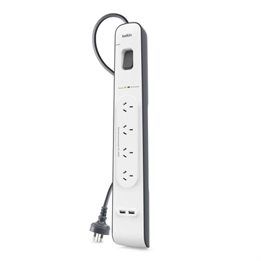 Belkin BSV401AU2M, 4 OUTLET SURGE PROTECTOR WITH 2M CORD WITH 2 USB PORTS 2.4A, 1 year