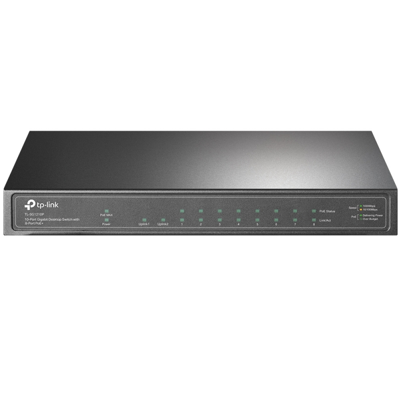 TP-Link TL-SG1210P 10-Port Gigabit Desktop Switch with 8-Port PoE+ IGMP Snooping 1 Gigabit SFP Slot, Fanless, 5 YR Warranty