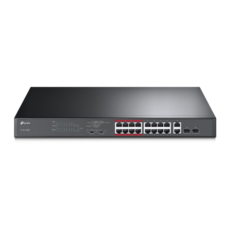 TP-Link TL-SL1218MP, 16-Port 10/100Mbps + 2-Port Gigabit Unmanaged PoE Switch, 5 Years