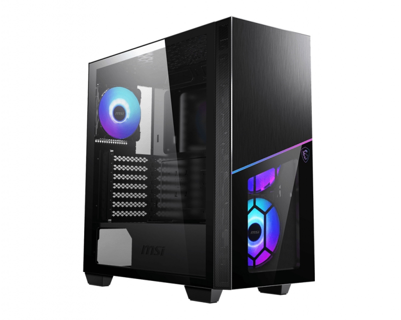 MSI MPG SEKIRA 100R, Mid-Tower, Tempered Glass, Drive Bays: 2x2.5", 2x3.5", Expansion Slot: 7, Motherboard Support: ATX/Micro-ATX/Mini-ITX, Pre-Installed Fan: 4x120mm, RGB, Black, 1 Year Warranty