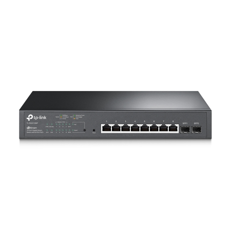 TP Link TL-SG2210MP JetStream 10-Port Gigabit Smart Switch with 8-Port PoE+, 14.9Mpps Support Omada SDN, 802.1p CoS/DSCP QOS, IGMP Snoop Rack Mountable, 5 Years Warranty