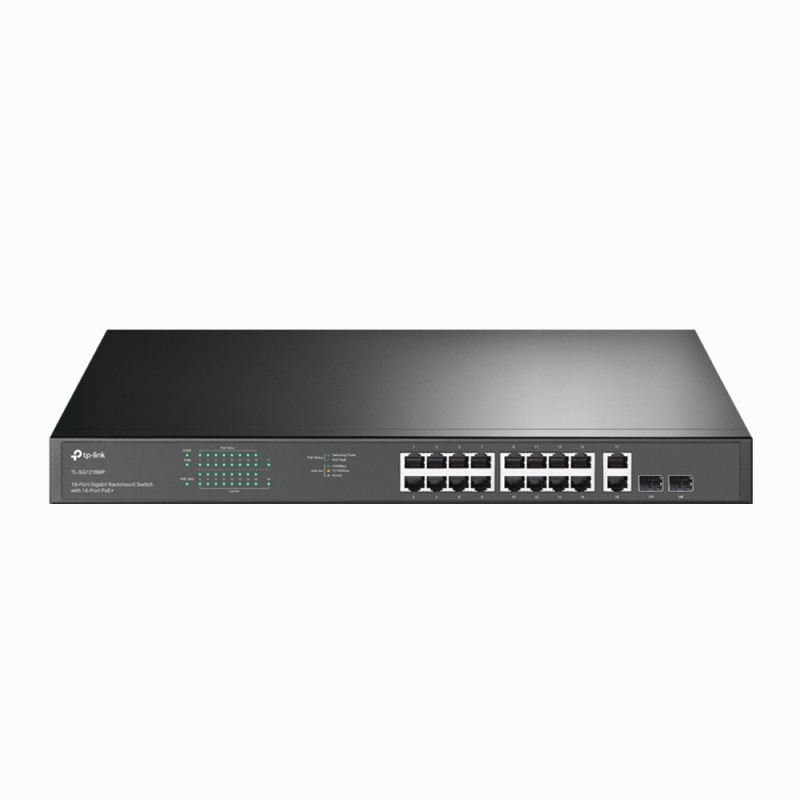 TP-Link TL-SG1218MP 18-Port Gigabit Rackmount Switch With 16 PoE+ & 2 SFP Slots, 16× Gigabit PoE+ Ports, 2× Gigabit Non-PoE Ports, 2× Combo Gigabit SF, 5 Years Warranty