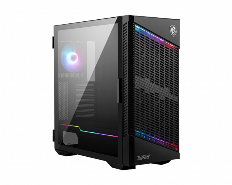 MSI MPG VELOX 100P AIRFLOW, Mid-Tower, Tempered Glass, 2x3.5", 2x2.5", Expansion Slot: 7, Motherboard Support: E-ATX/ATX/M-ATX/ITX, Pre-Installed Fan: 4x120mm, ARGB, Black, 1 Year Warranty