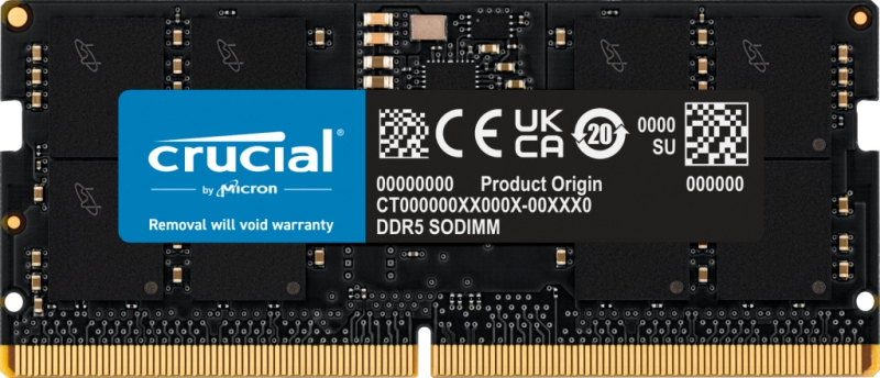 Crucial CT16G48C40S5, SODIMM, DDR5 16GB(1x16GB), 4800MHz, CL40, 1.1V, Black, Limited Lifetime Warranty