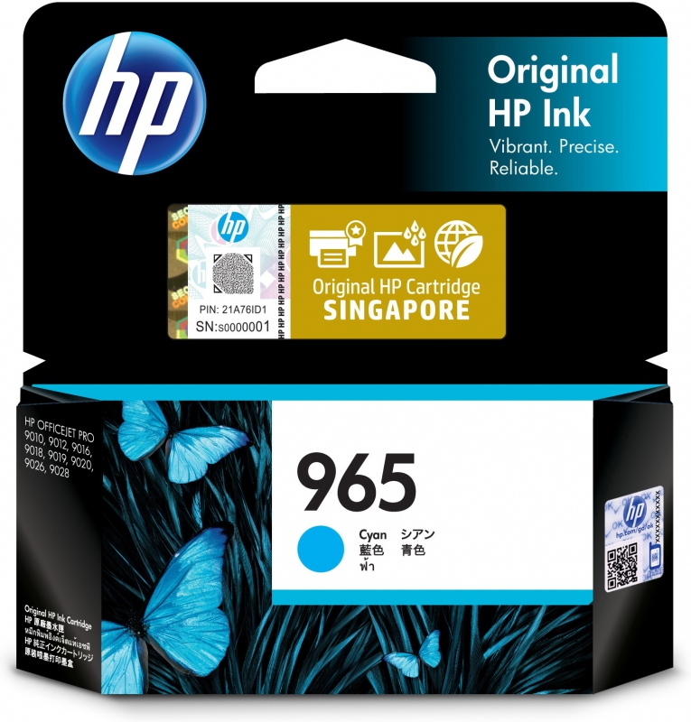 HP 3JA77AA, 965, Original High Yield Inkjet Ink Cartridge, Cyan, 700 Pages