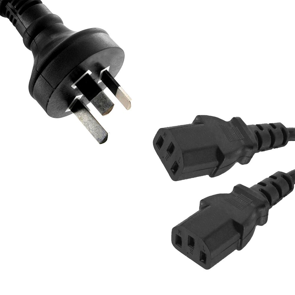 8ware RC-3085AU-010, Power Cable from 3-Pin AU Male to 2 IEC C13 Female plug, 1m, 1 Year warranty