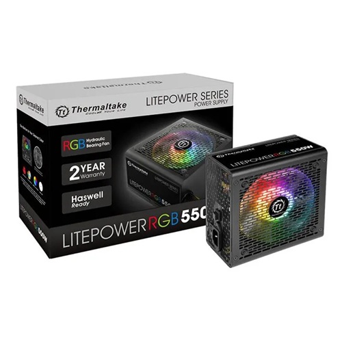 Thermaltake PS-LTP-0550NHSANA-1, Litepower RGB, 550W, Non-Modular, Fan: 120mm, ATX, MTBF: 100,000 Hours, 2 Year Warranty