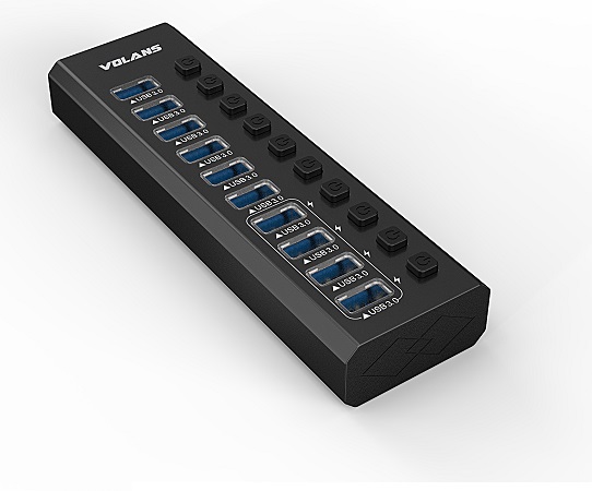 Volans VL-HB10S, 10 Ports USB Charging Hub, 10xUSB-A 3.0 Ports, Black, 1 Year Warranty