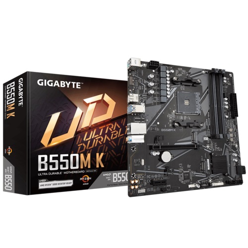 Gigabyte GA-B550M-K, Micro ATX, AMD AM4, 4xDDR4, 2xM.2, 4xSATA 6Gb/s, RAID, 2xPCIe, 1xHDMI, 1xDP, GbE LAN, 4xUSB2.0, 4xUSB3.0, 3 Year Warranty