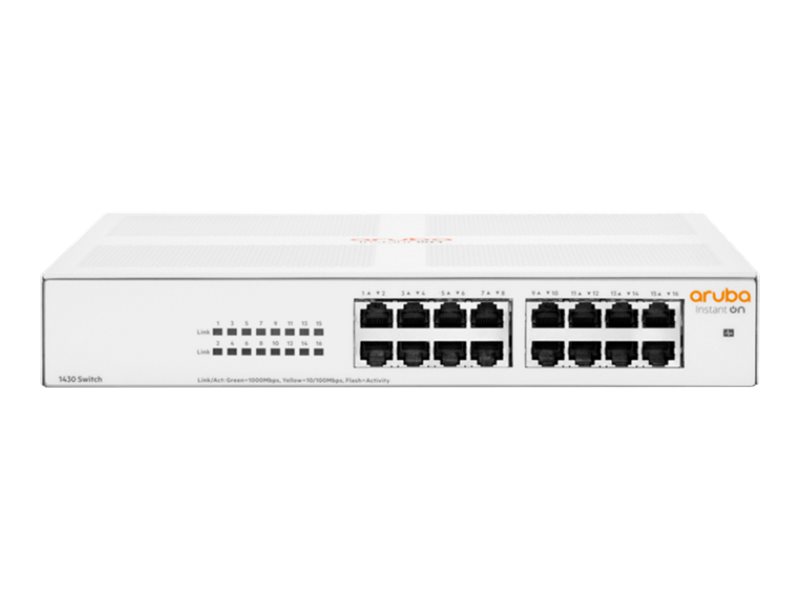 Aruba R8R48A, Instant On 1430 Unmanaged PoE Switch, 16x Gigabit RJ45 PoE Ports, PoE Budget: 124W, Limited Lifetime Warranty
