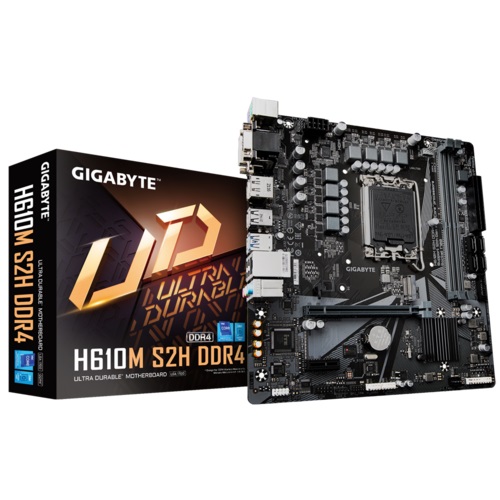 Gigabyte GA-H610M-S2H-DDR4-V2, Micro ATX, Intel LGA 1700, 2xDDR4, 1xM.2+4xSATA 6Gb/s, 2xPCIe, 1xHDMI, 1XDP, 1xDVI-D, 1xD-Sub, GbE LAN, 2xUSB3.0, 4xUSB2.0, 3 Year Warranty