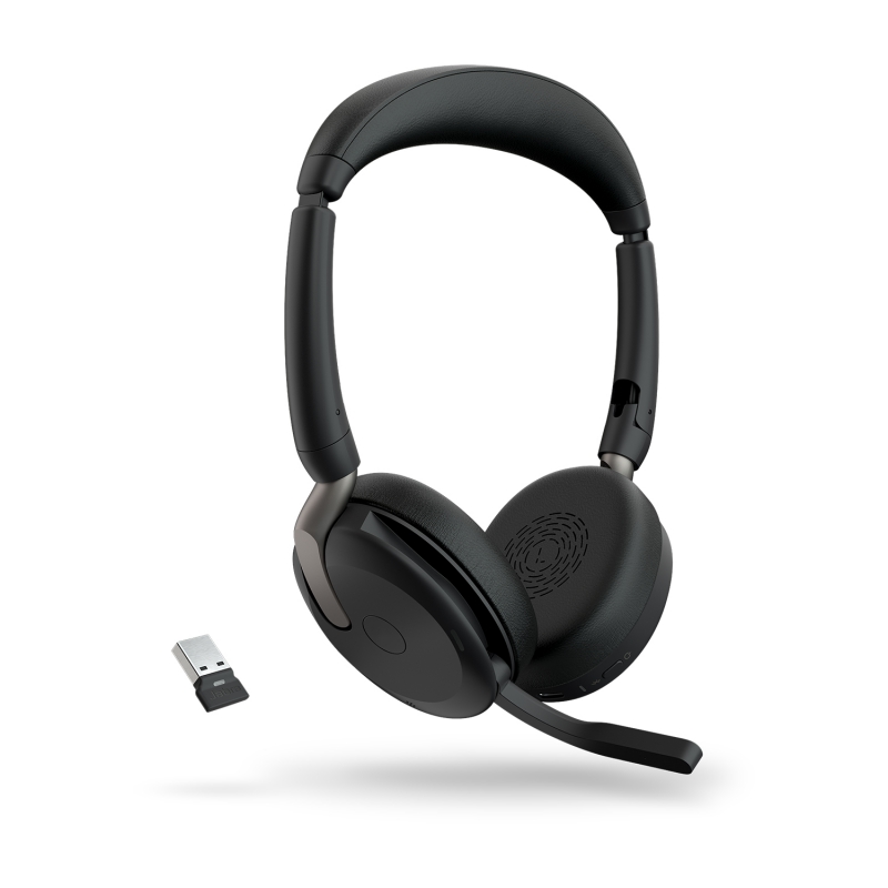 Jabra 26699-989-989, Evolve2 65 Flex UC, Stereo Headset, On-ear, Bluetooth, Charging Stand + LINK380A, USB-A, Black, 2 Year Warranty