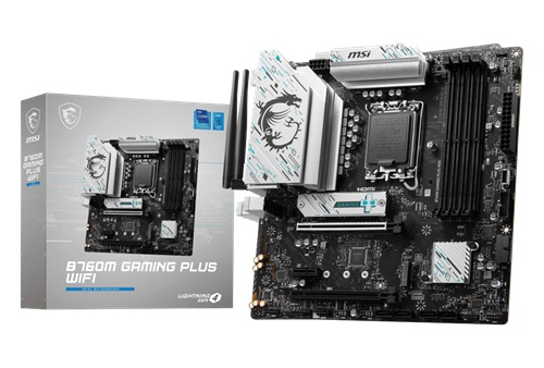MSI B760M GAMING PLUS WIFI, mATX, Intel LGA 1700, 4xDDR5, 2xM.2, 4xSATA 6Gb/s, RAID, 3xPCIe, 2xHDMI, 2xDP, GbE LAN, Wireless AX+Bluetooth, 4xUSB3.2, 2xUSB2.0, 3 Year Warranty