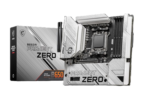 MSI B650M PROJECT ZERO, mATX, AMD AM5, 4xDDR5, 2xM.2, 4xSATA 6Gb/s, RAID, 2xPCIe, 1xHDMI, 1xDP, GbE LAN, Wireless AX+Bluetooth, 2xUSB-C, 5xUSB3.2, 2xUSB2.0