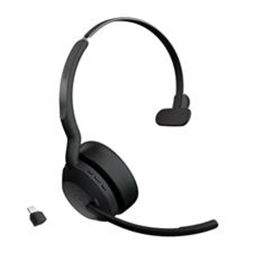 Jabra 25599-899-989, Evolve2 55 MS Headset with Charging Stand, Mono, On-ear, Active Noise Cancelling, Wireless+Bluetooth, USB-C, Black, 2 Year Warranty (Works with Mobile and PC)