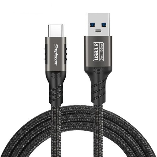 Simplecom CAU510, USB-A to USB-C Data and Charging Cable, Cable Length: 1m, Black, 1 Year Warranty