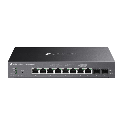 TP-Link SG2210XMP-M2, Omada Smart Ethernet Switch, 8xGbE PoE+ Port, 2xGbE SFP+ Port, Layer 2, Desktop/Wall-Mounting, Manageable, PoE Budget: 160W, 5 Year Warranty