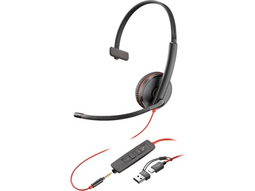 HP/Poly 8X227AA, Blackwire 3215 UC, Wired Mono Headset, USB-A/C + 3.5mm, 2 Year Warranty