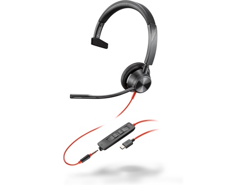 HP POLY BLACKWIRE 3315 UC, MONO USB-C CORDED HEADSET, 3.5MM INCL USB-A ADAPTOR