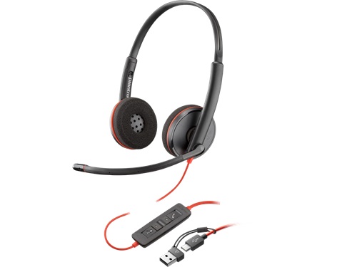 HP POLY BLACKWIRE C3225 UC STEREO USB-C CORDED HEADSET, 3.5MM & USB-C/A ADAPTOR