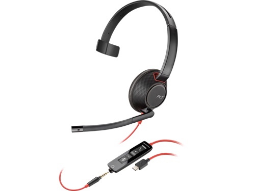 HP/Poly 8X230AA, Blackwire 5210 UC, Wired Mono Headset, USB-C/A + 3.5mm, Black, 2 Year Warranty (Works with Mobile and PC)
