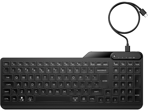 HP 7N7C1UT, 405 Multi-Device Backlit Keyboard, Wired, USB-C, Black