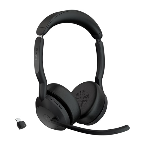 JABRA WIRELESS EVOLVE2 55 UC STEREO BLUETOOTH ANC HEADSET W/CHARGING STAND+LINK390A,USB-A