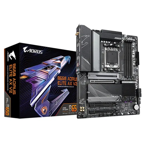 Gigabyte B650 AORUS ELITE AX V2, ATX, AMD AM5, 4xDDR5, 3xM.2, 4xSATA 6Gb/s, RAID, 3xPCIe, 1xHDMI, 1xDP, GbE LAN, Wireless AX+Bluetooth, 1xUSB-C, 7xUSB3.2, 4xUSB2.0, 3 Year Warranty