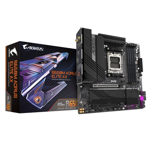 Gigabyte B650M AORUS ELITE AX 1.3, ATX, AMD AM5, 4xDDR5, 2xM.2, 4xSATA 6Gb/s, RAID, 2xPCIe, 1xHDMI, 1xDP, GbE LAN, Wireless AX+Bluetooth, 1xUSB-C, 7xUSB3.2, 4xUSB2.0, 3 Year Warranty