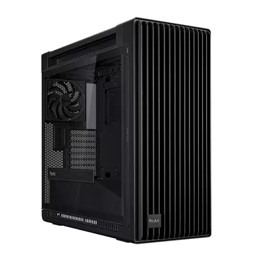 ASUS PA602/BLK/TG, ProArt PA602 E-ATX Mid Tower Computer Case - 420 mm radiator support - 1 x 140 mm and 2 x 200mm pre-installed system fans- front panel IR dust indicator - power lock latch, tool-less PCIe mounting, USB 20Gbps support