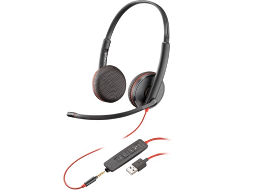 HP 80S11A6, Poly Blackwire 3225 Wired On-ear Stereo Headset - Black - Binaural - Ear-cup - 32 Ohm - 227 cm Cable - Omni-directional Microphone - Noise Canceling - Mini-phone (3.5mm)