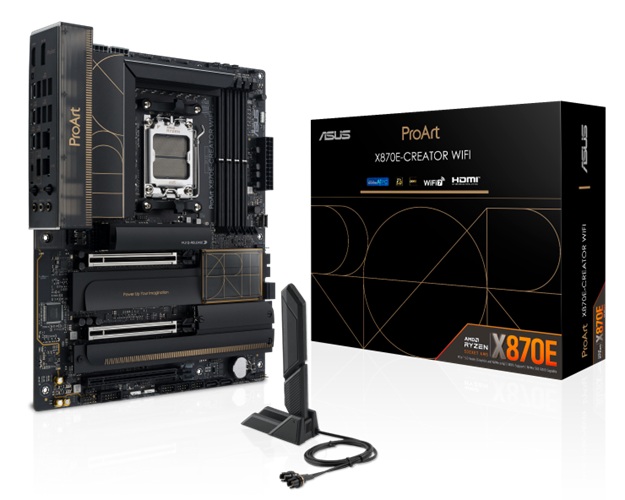 Asus PROART X870E-CREATOR WIFI, ATX, AMD AM5, 4xDDR5, 4xM.2, 4xSATA 6Gb/s, RAID, 3xPCIe, 1xHDMI, GbE LAN, WiFi 7+Bluetooth, 3xUSB-C, 8xUSB-A, 3 Year Warranty