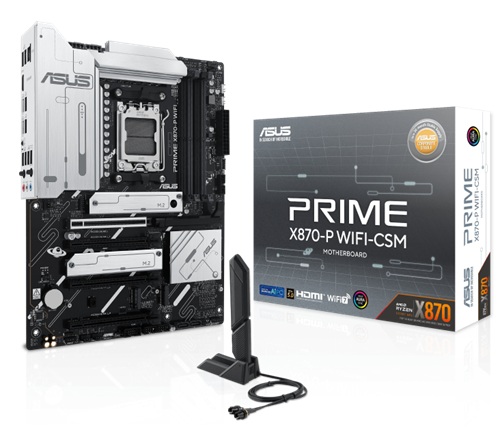 Asus PRIME X870-P-WIFI-CSM, ATX, AMD AM5, 4xDDR5, 4xM.2, 2xSATA 6Gb/s, RAID, 1xHDMI, 4xPCIe, GbE LAN, Wi-Fi 7+Bluetooth, 2xUSB-C, 4xUSB-A, 4xUSB2.0, 3 Year Warranty