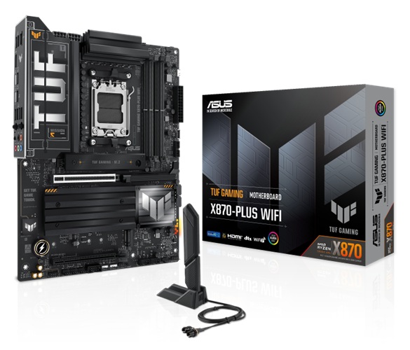 Asus TUF GAMING X870-PLUS WIFI, ATX, AMD AM5, 4xDDR5, 4xM.2, 2xSATA 6Gb/s, RAID, 3xPCIe, 1xHDMI, 2.5GbE Ethernet, WiFi 7+Bluetooth, 2xUSB-C, 7xUSB-A, 1xUSB2.0