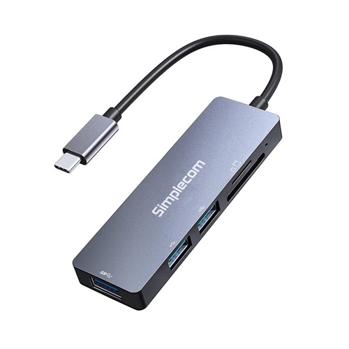Simplecom CH255, USB-C 5-in-1 Multiport Adapter 3-Port USB-A Hub with SD MicroSD Card Reader
