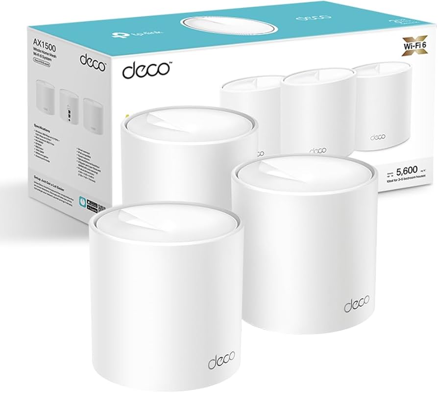 TP-Link Deco X1500(3-pack) AX1500 Whole Home Mesh Wi-Fi 6 System, 300 Mbps at 2.4 GHz + 1201 Mbps at 5 GHz, 3 Year Warranty