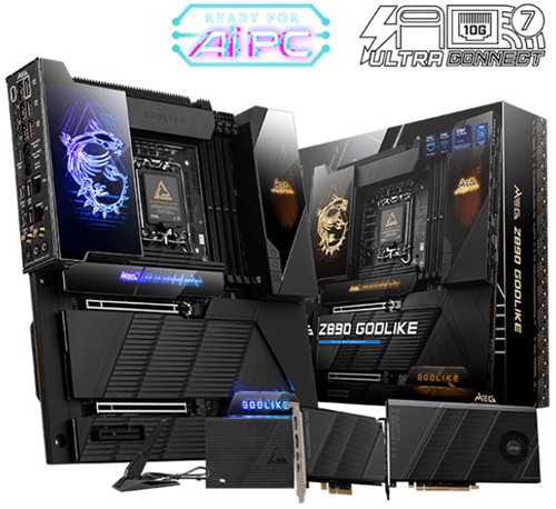 MSI MEG Z890 GODLIKE, E-ATX, Intel LGA 1851, 4xDDR5, 6xM.2, 4xSATA 6Gb/s, RAID, 3xPCIe, 2xTB4(Alt DP), GbE LAN, Wi-Fi 7+Bluetooth, 5xUSB-C, 8xUSB 3.2, 3 Year Warranty