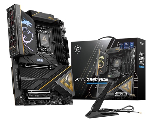 MSI MEG Z890 ACE, ATX, Intel LGA 1851, 4xDDR5, 5xM.2, 4xSATA 6Gb/s, RAID, 3xPCIe, 1xHDMI, 2xTB4 (Alt DP), GbE LAN, Wi-Fi 7+Bluetooth, 2xUSB-C, 11xUSB-A, 3 Year Warranty