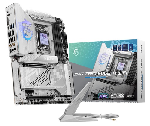 MSI MPG Z890 EDGE TI WIFI, ATX, Intel LGA 1851, 4xDDR5, 5xM.2, 4xSATA 6Gb/s, RAID, 3xPCIe, 1xHDMI, 2xTB4 (Alt DP), GbE LAN, Wi-Fi 7+Bluetooth, 1xUSB-C, 8xUSB3.2, 1xUSB2.0, 3 Year Warranty