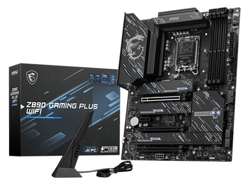 MSI Z890 GAMING PLUS WIFI, ATX, Intel LGA 1851, 4xDDR5, 4xM.2, 4xSATA 6Gb/s, RAID, 3xPCIe, 1xHDMI, 1xDP, 1xTB4(Alt DP), GbE LAN, Wi-Fi 7+Bluetooth, 1xUSB-C, 3xUSB3.2, 4xUSB2.0