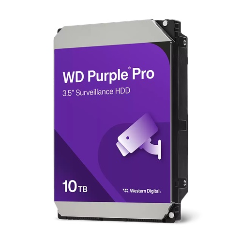 Western Digital WD102PURP, 10TB Purple Pro Surveillance 3.5" Hard Drive, SATA3, 7200RPM, 256MB Cache, 64x Camera Support, 5 Year Warranty