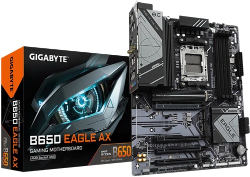 Gigabyte B650 EAGLE AX, ATX, AMD AM5, 4xDDR5, 3xM.2, 4xSATA, 6Gb/s, RAID, 3xPCIe, 1xHDMI, 1xDP, GbE LAN, Wireless AX+Bluetooth, 1xUSB-C, 2xUSB-A, 6xUSB2.0, 3 Year Warranty