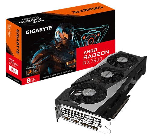 Gigabyte Radeon RX 7600 GAMING OC, 8G (Boost: 2755MHz), 8GB GDDR6 (18000MHz), PCI-E 4.0, 2x DisplayPort 1.4a, 2x HDMI 2.1a, Windforce Cooling System, Metal Back Plate, 3 year Warranty