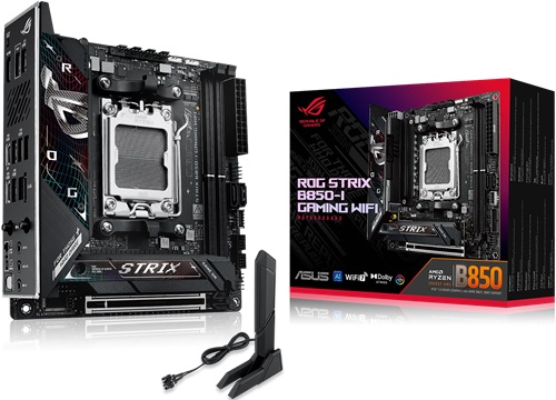 Asus ROG STRIX B850-I GAMING WIFI, Mini ITX, AMD AM5, 2xDDR5, 2xM.2, 2xSATA 6Gbps, RAID, 1xPCIe, 1xHDMI, 1xDP, GbE LAN, Wi-Fi 7+Bluetooth, 2xUSB-C, 4xUSB-A, 2xUSB2.0, 3 Year Warranty